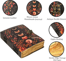 Load image into Gallery viewer, Vintage Leather Journal Notebook Diary with Moon Print