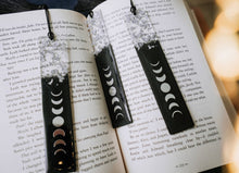 Load image into Gallery viewer, Black &amp; Silver Moon Phases Bookmark | Halloween Bookmark