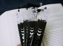 Load image into Gallery viewer, Black &amp; Silver Moon Phases Bookmark | Halloween Bookmark