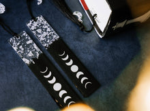 Load image into Gallery viewer, Black &amp; Silver Moon Phases Bookmark | Halloween Bookmark