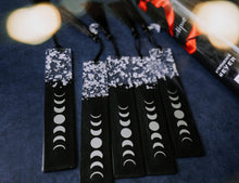 Load image into Gallery viewer, Black &amp; Silver Moon Phases Bookmark | Halloween Bookmark