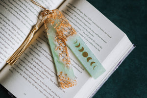 Sage Green Moon Phases & Geode Resin Bookmark: Geode