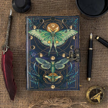 Load image into Gallery viewer, Vintage Leather Journal Notebook with Moth Print