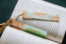 Load image into Gallery viewer, Sage Green Moon Phases &amp; Geode Resin Bookmark: Geode