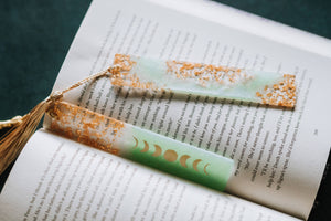 Sage Green Moon Phases & Geode Resin Bookmark: Geode