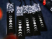 Load image into Gallery viewer, Black &amp; Silver Moon Phases Bookmark | Halloween Bookmark