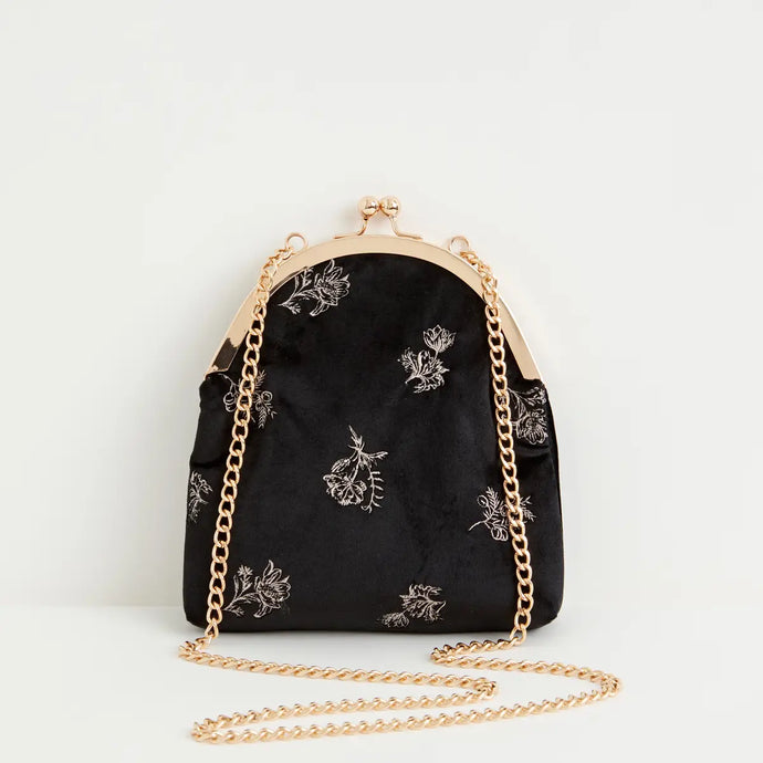 Victoriana Embroidered Bag Black Velvet