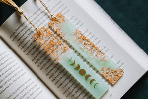 Sage Green Moon Phases & Geode Resin Bookmark: Geode