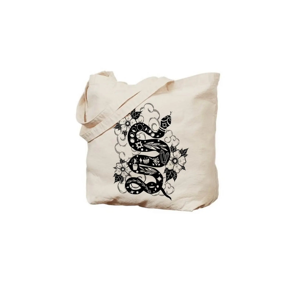Moon Phase Serpent Gothic Witchy Cottagecore Tote Bag